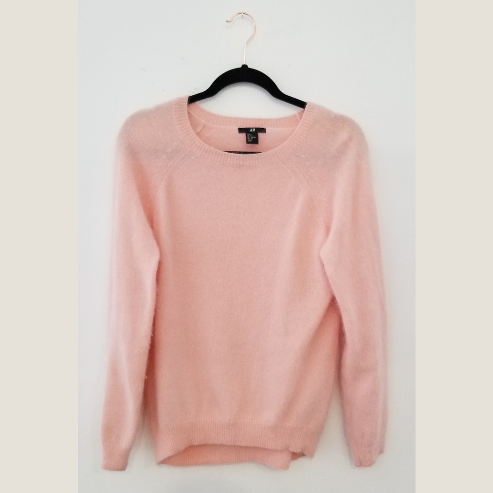 Crewneck Pink Fuzzy Angora Sweater